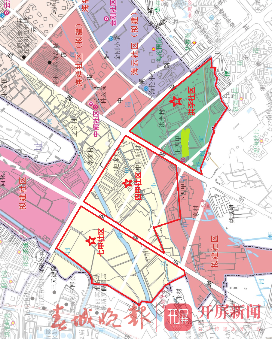 拟成立的第一个社区范围:东至巫家坝路,南至与六甲街道交界处(宝华寺