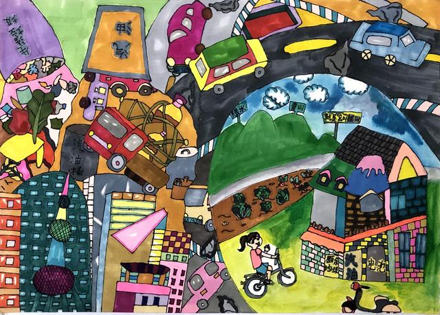 作品描述:我的绘画是从污染源头进行,在我们的生活中有很多垃圾,汽车