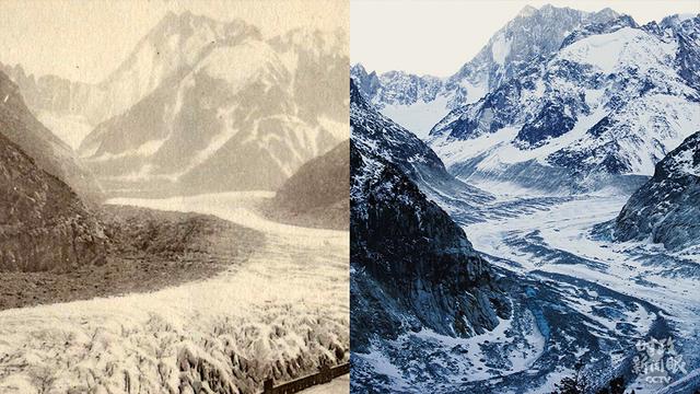 △去年2月，马克龙总统到访位于法国阿尔卑斯山勃朗峰山区的冰海冰川。