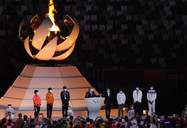 ▲8月8日，第32届夏季奥林匹克运动会闭幕式在日本东京举行。这是国际奥委会主席巴赫在闭幕式上致辞 新华社记者 杜潇逸 摄.jpg