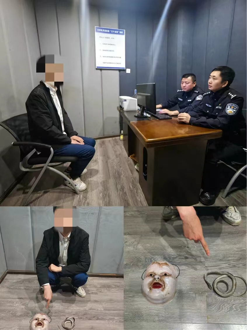 面具、假蛇……一男子寻衅滋事被警方处罚！