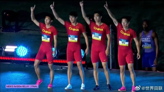 世界田联接力赛中国队男子4X100米接力位列第六