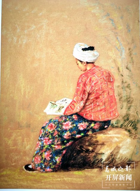 读书傣女 纸本色粉画 59X39cm.jpg